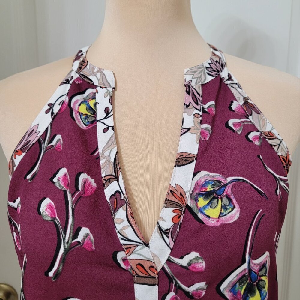 C&E (Cooper & Ella) Size S Burgundy Floral Sleeveless Blouse, Exc. Used Cond. - Picture 2 of 13